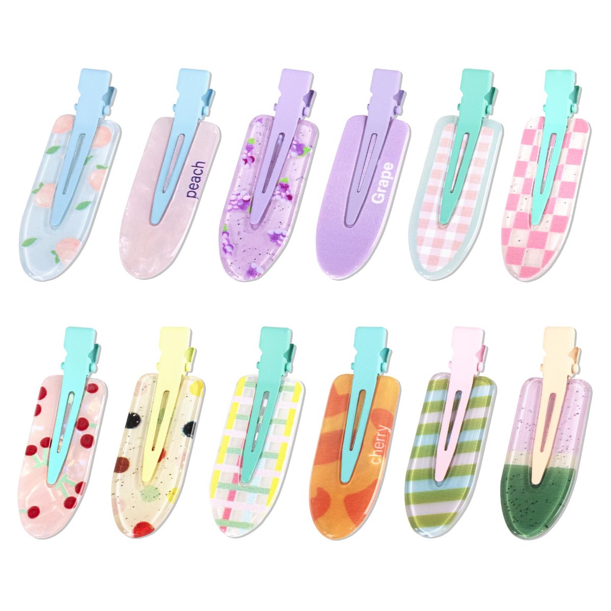 Magicsky 12 Stück No-Bend Haarclips - Hawaiian Acryl-Flachstyling-Clips, Knickfreie Pins, Duckbill-Clips für Make-up, Strand-Frisuren-Werkzeug für Frauen, Bunte Früchte
