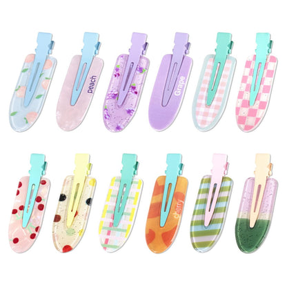 Magicsky 12 Stück No-Bend Haarclips - Hawaiian Acryl-Flachstyling-Clips, Knickfreie Pins, Duckbill-Clips für Make-up, Strand-Frisuren-Werkzeug für Frauen, Bunte Früchte