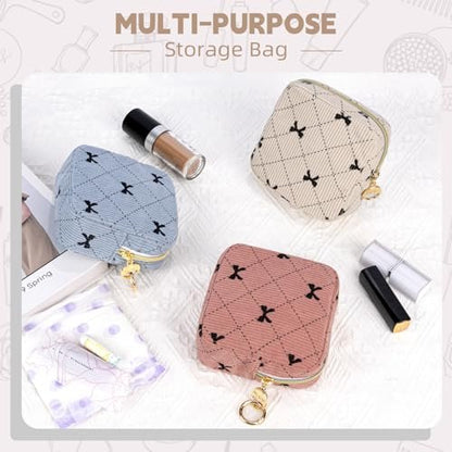Playexen Period Bag für Mädchen – Kordbezogene Aufbewahrungstasche für Damenbinden, Menstruationszubehör (Beige, Schleife)