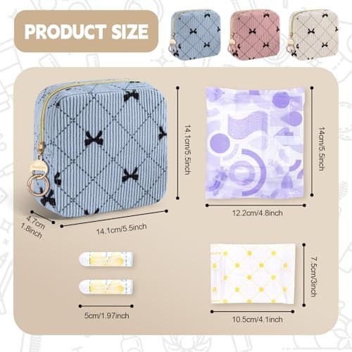 Playexen Period Bag für Mädchen – Kordbezogene Aufbewahrungstasche für Damenbinden, Menstruationszubehör (Beige, Schleife)