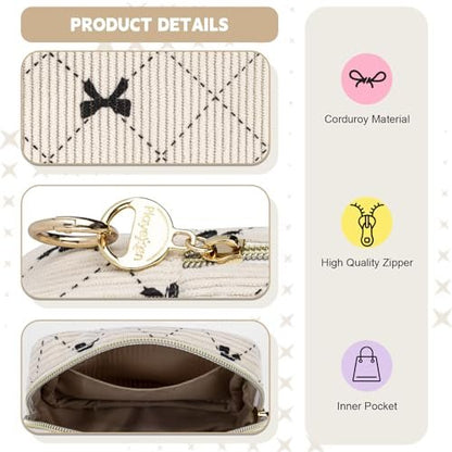 Playexen Period Bag für Mädchen – Kordbezogene Aufbewahrungstasche für Damenbinden, Menstruationszubehör (Beige, Schleife)