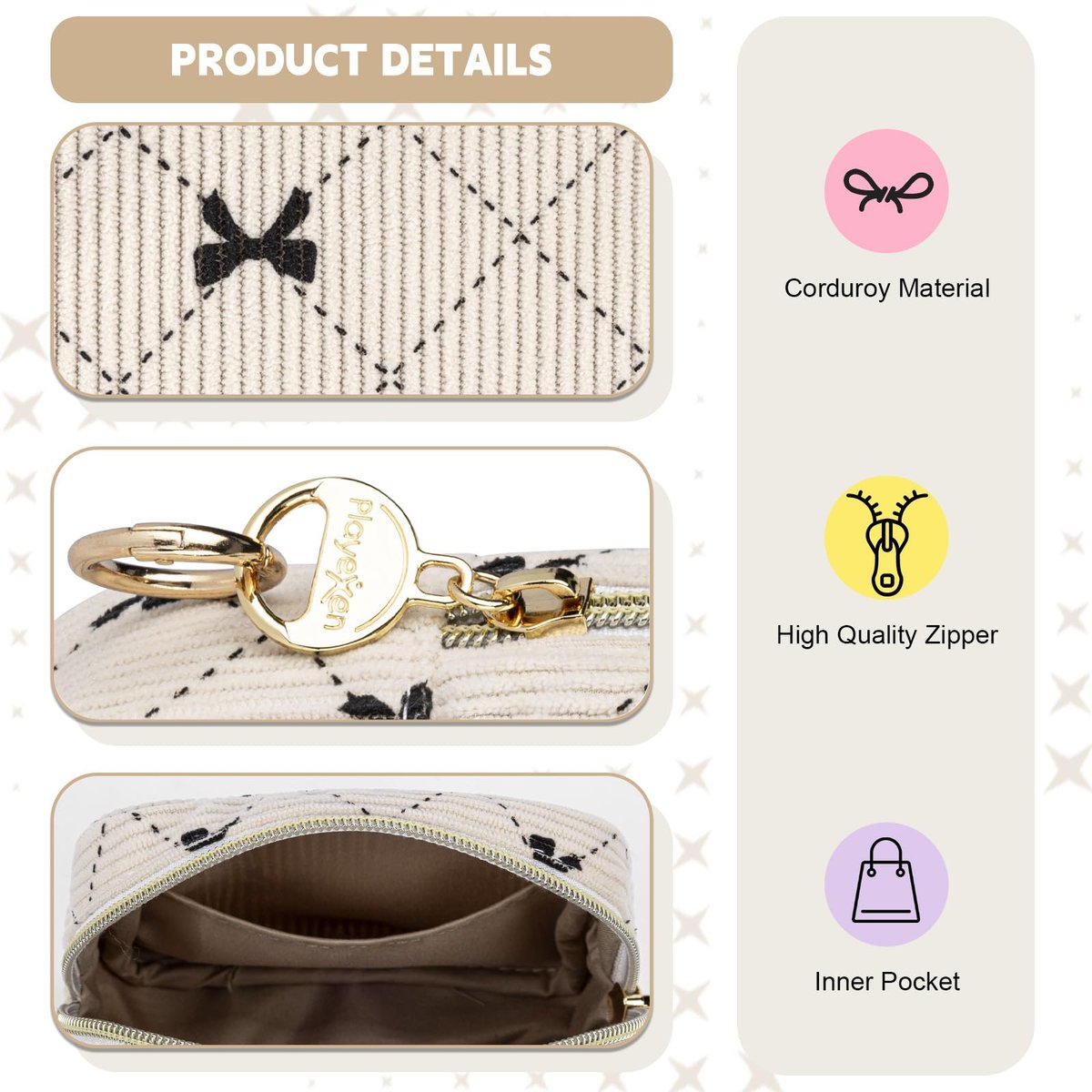 Playexen Period Bag für Mädchen – Kordbezogene Aufbewahrungstasche für Damenbinden, Menstruationszubehör (Beige, Schleife)