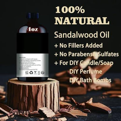 Sandelholz Ätherisches Öl – Sandelholz Duftöl für Meditation, Yoga, Diffuser, Massage, Hautpflege, DIY Seife, Kerze, Geschenk – MLYNKL (130 ml / 4,33 fl oz)
