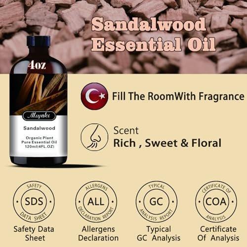 Sandelholz Ätherisches Öl – Sandelholz Duftöl für Meditation, Yoga, Diffuser, Massage, Hautpflege, DIY Seife, Kerze, Geschenk – MLYNKL (130 ml / 4,33 fl oz)