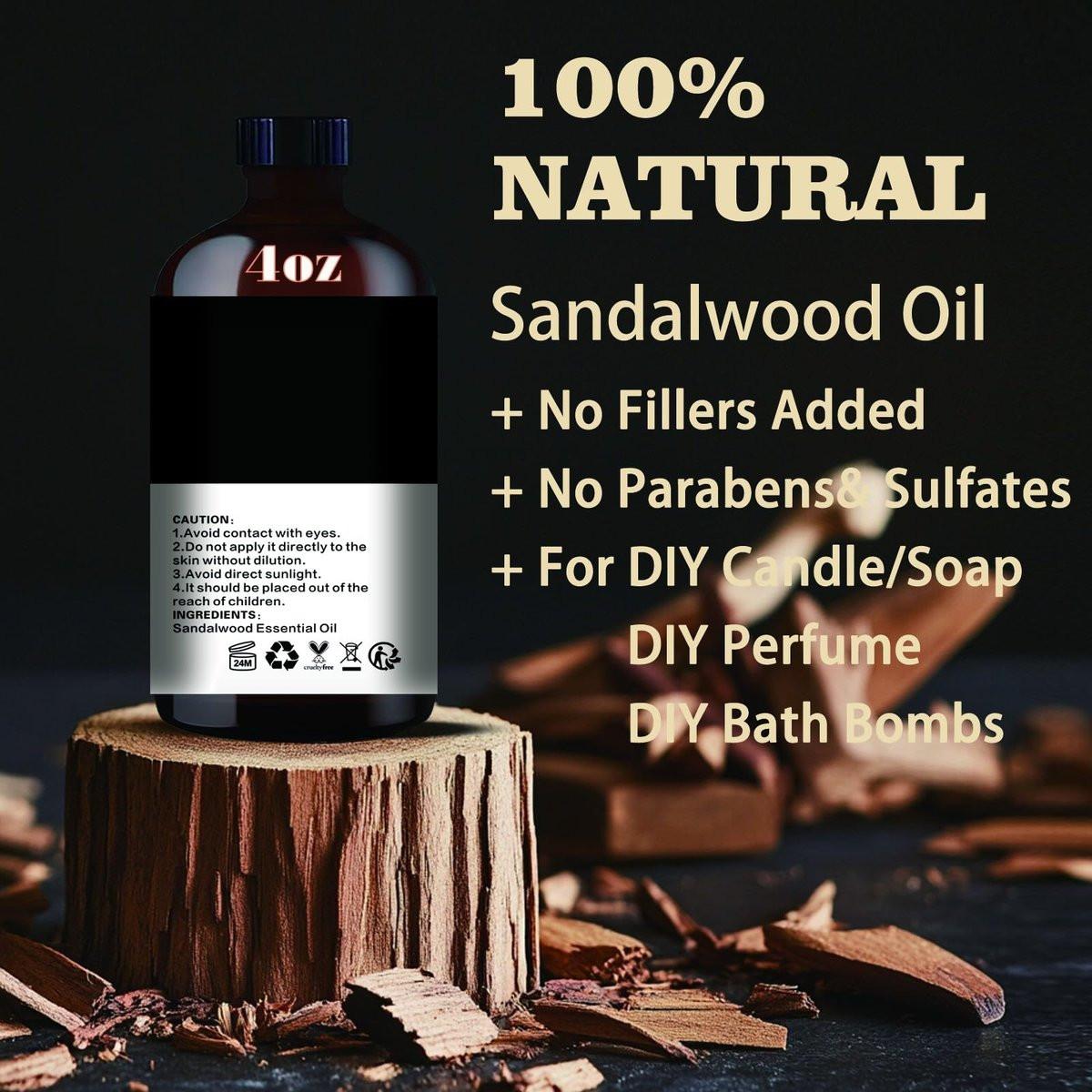 Sandelholz Ätherisches Öl – Sandelholz Duftöl für Meditation, Yoga, Diffuser, Massage, Hautpflege, DIY Seife, Kerze, Geschenk – MLYNKL (130 ml / 4,33 fl oz)
