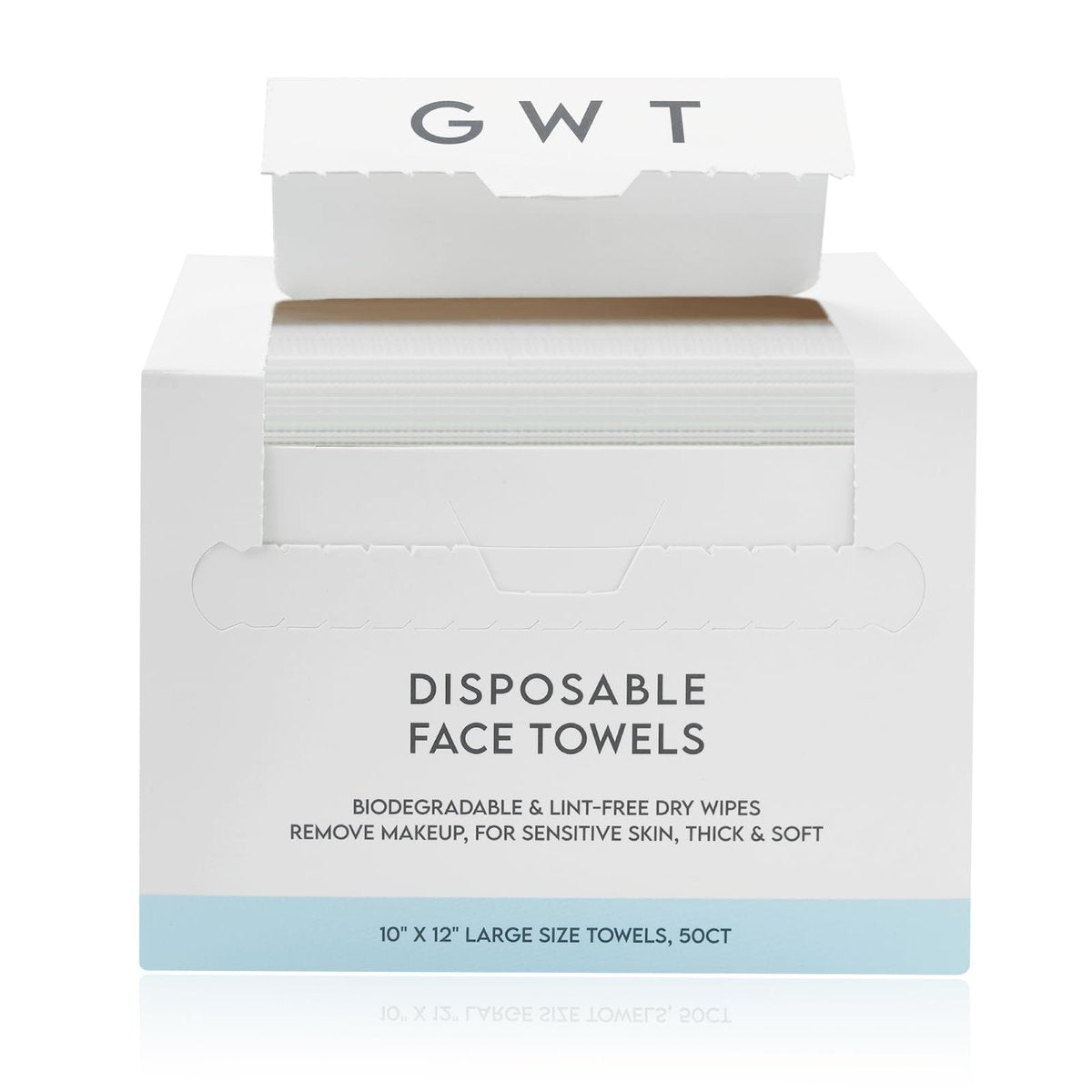 GWT Einweg-Gesichtstücher für empfindliche Haut - 50 Stück biologisch abbaubare, fusselfreie Trockentücher - 10x12 große, dicke, weiche Gesichtstücher für Make-up-Entferner, zu Akne neigende Haut, Reisen - Einweg-Baumwolle