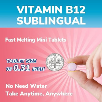 Vitalibre Vitamin B12 Sublingual 5000 mcg, Methylcobalamin, Bioaktive Form, Hohe Absorption, Vegan, Nerven, Energie, Immunsystem, Stimmungsunterstützung, Natürlicher Pfirsichgeschmack, 90 schnell lösliche Minitabletten, Ohne Zucker