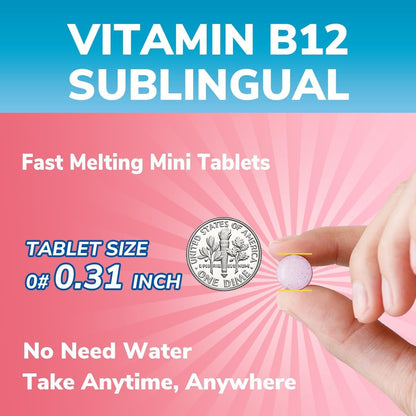 Vitalibre Vitamin B12 Sublingual 5000 mcg, Methylcobalamin, Bioaktive Form, Hohe Absorption, Vegan, Nerven, Energie, Immunsystem, Stimmungsunterstützung, Natürlicher Pfirsichgeschmack, 90 schnell lösliche Minitabletten, Ohne Zucker