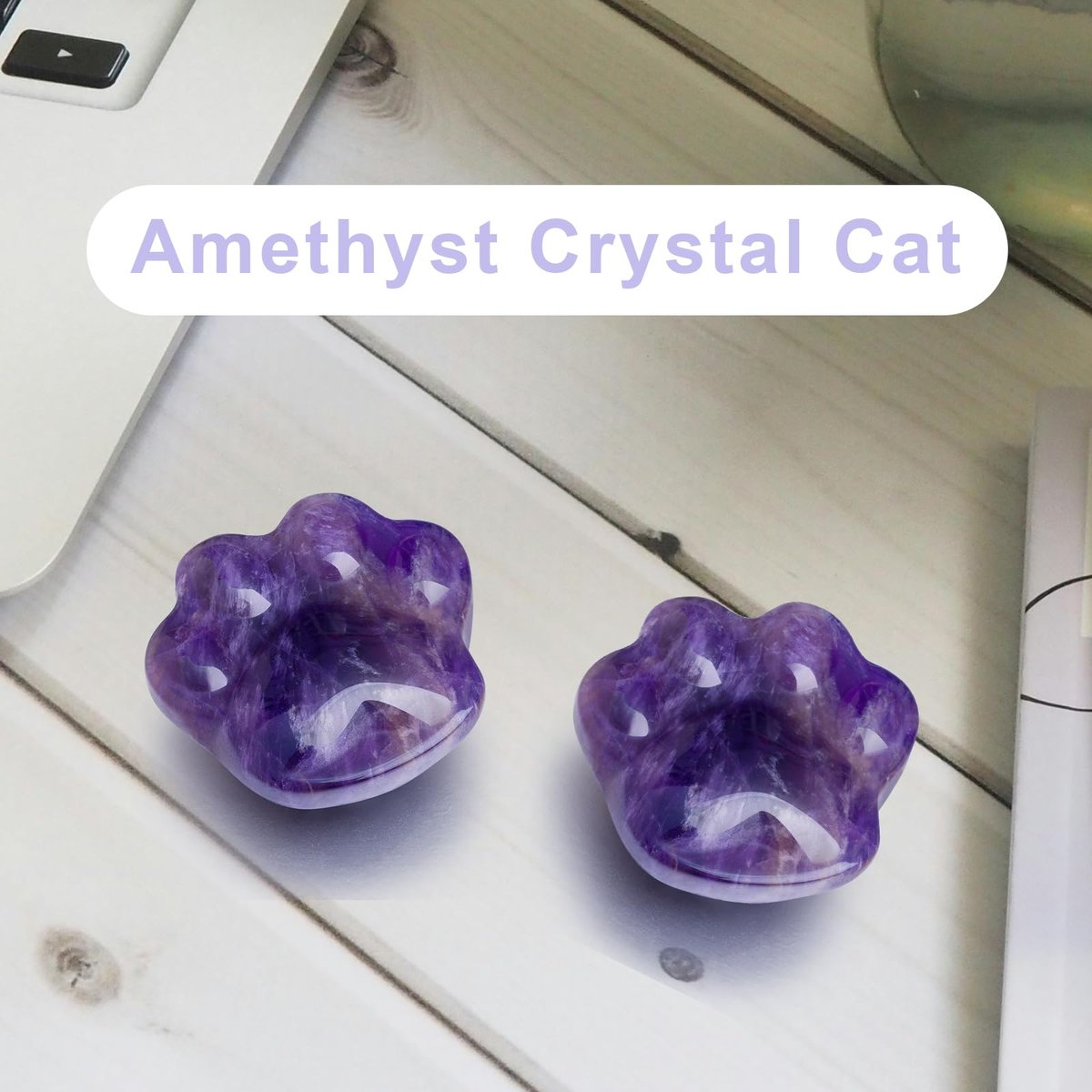 Katze Amethyst Kristalle und Heilsteine, Naturstein für Angstlinderung, emotionales Gleichgewicht & positive Energie, Sorgensteine gegen Stress, einzigartiges Geschenk für Kristall Katzenliebhaber Frauen Männer (Amethyst)