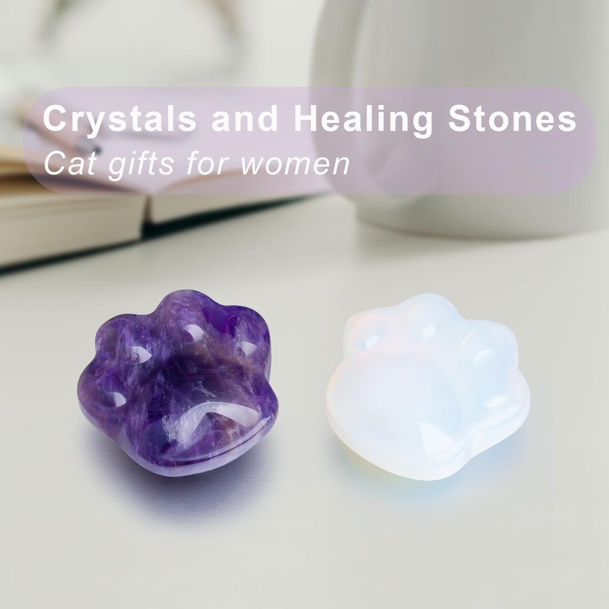 Katze Amethyst Kristalle und Heilsteine, Naturstein für Angstlinderung, emotionales Gleichgewicht & positive Energie, Sorgensteine gegen Stress, einzigartiges Geschenk für Kristall Katzenliebhaber Frauen Männer (Amethyst)