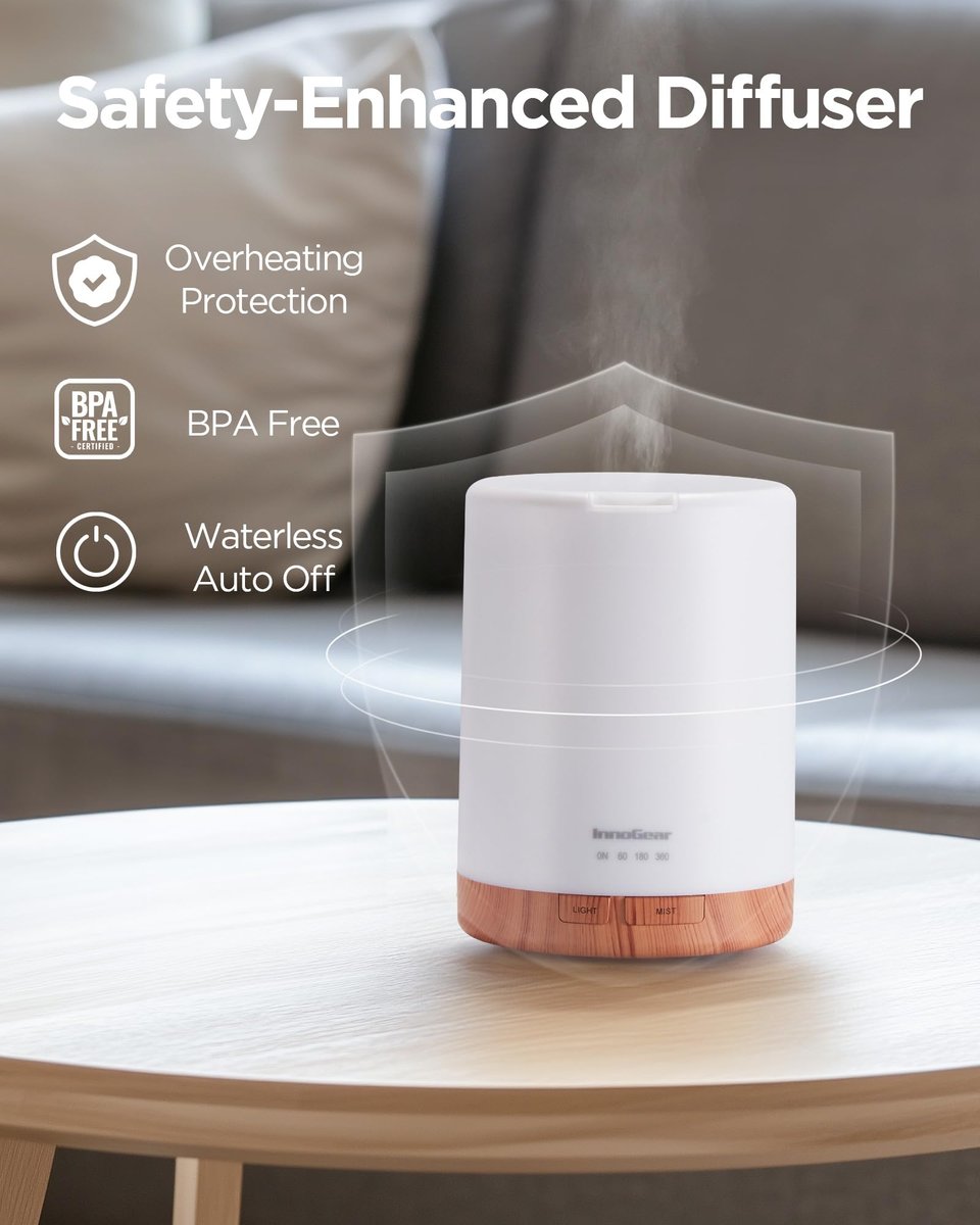 InnoGear 300ML Ultraschall-Aromatherapie-Diffusor, 5-in-1 Duftdiffusor für ätherische Öle, Auto-Abschaltung, Timer, für Zuhause und Büro, Gelb (Mittel)