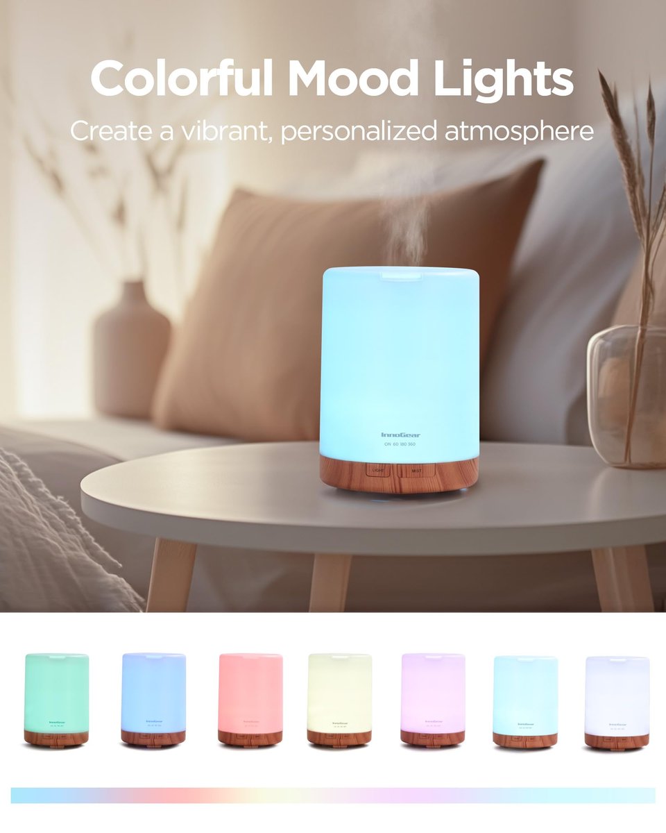 InnoGear 300ML Ultraschall-Aromatherapie-Diffusor, 5-in-1 Duftdiffusor für ätherische Öle, Auto-Abschaltung, Timer, für Zuhause und Büro, Gelb (Mittel)