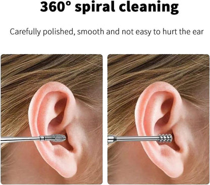 Ohrenschmalz-Entfernungsset, 6-teiliges mini tragbares Ohr-Scope mit Edelstahl 360° Spirale Ohr-Massage-Reinigungswerkzeug für Erwachsene Kinder - Ohrschmalz-Entferner mit Aufbewahrungsbox