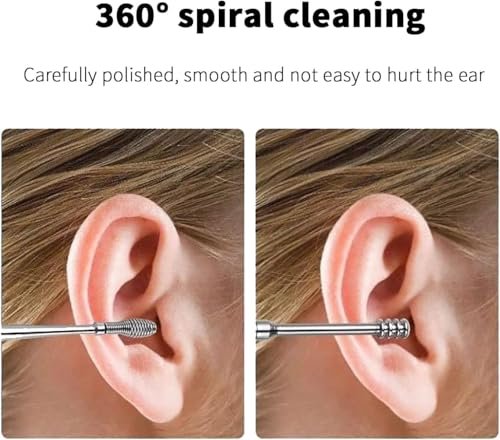Ohrenschmalz-Entfernungsset, 6-teiliges mini tragbares Ohr-Scope mit Edelstahl 360° Spirale Ohr-Massage-Reinigungswerkzeug für Erwachsene Kinder - Ohrschmalz-Entferner mit Aufbewahrungsbox