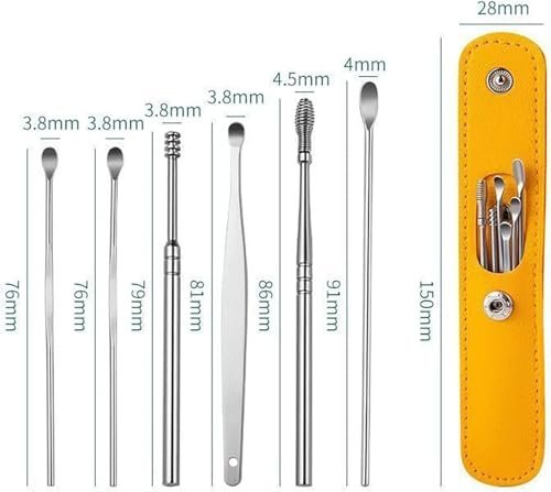 Ohrenschmalz-Entfernungsset, 6-teiliges mini tragbares Ohr-Scope mit Edelstahl 360° Spirale Ohr-Massage-Reinigungswerkzeug für Erwachsene Kinder - Ohrschmalz-Entferner mit Aufbewahrungsbox