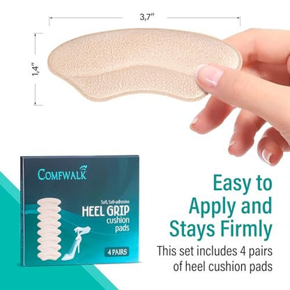 Comfwalk Fersenpolster für lose Schuhe – 4 Paar, selbstklebend, beige, lippenförmig