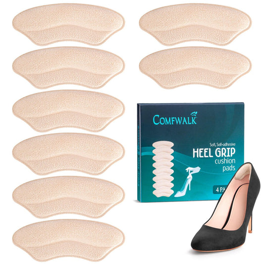 Comfwalk Fersenpolster für lose Schuhe – 4 Paar, selbstklebend, beige, lippenförmig