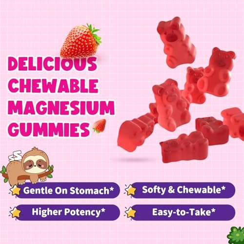Magnesium Gummis für Kinder – Magnesiumglycinat Gummis mit Vitamin D3, B6, Kalium & Ashwagandha, Magnesium für Kinder & Erwachsene zur Entspannung, Schlaf, Gehirn- & Knochengesundheit – Vegane Erdbeere 60 Stück