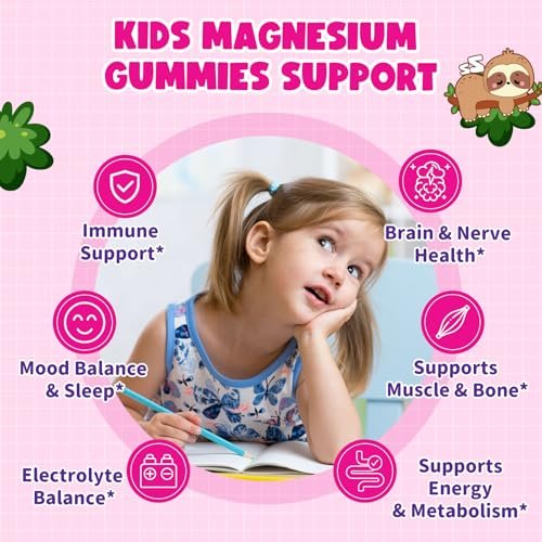 Magnesium Gummis für Kinder – Magnesiumglycinat Gummis mit Vitamin D3, B6, Kalium & Ashwagandha, Magnesium für Kinder & Erwachsene zur Entspannung, Schlaf, Gehirn- & Knochengesundheit – Vegane Erdbeere 60 Stück