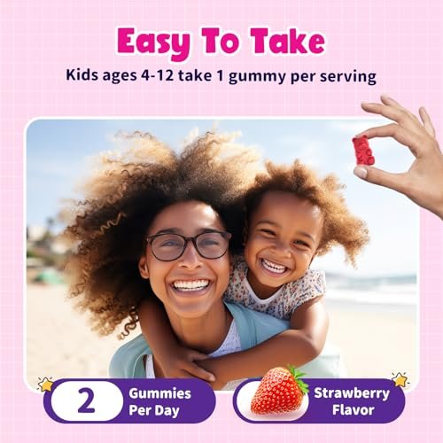 Magnesium Gummis für Kinder – Magnesiumglycinat Gummis mit Vitamin D3, B6, Kalium & Ashwagandha, Magnesium für Kinder & Erwachsene zur Entspannung, Schlaf, Gehirn- & Knochengesundheit – Vegane Erdbeere 60 Stück