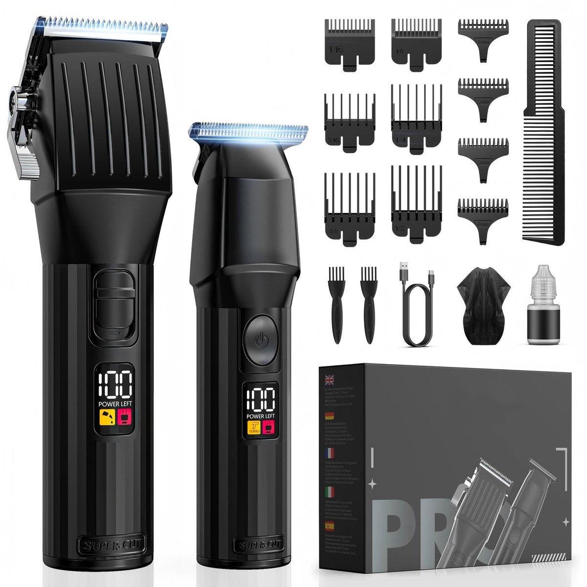 Kabelloser Haarschneider für Männer, Barttrimmer-Set mit LED-Display, Elektrischer Bart-Haarschneider, Wiederaufladbarer Rasierer, Geschenk für Männer, Frauen, Kinder (Schwarz)