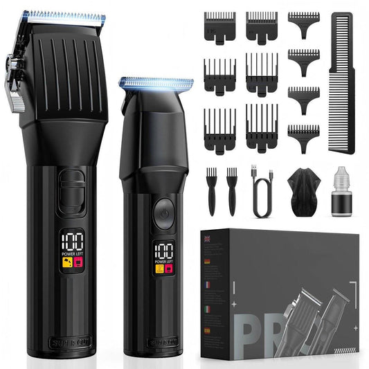 Kabelloser Haarschneider für Männer, Barttrimmer-Set mit LED-Display, Elektrischer Bart-Haarschneider, Wiederaufladbarer Rasierer, Geschenk für Männer, Frauen, Kinder (Schwarz)