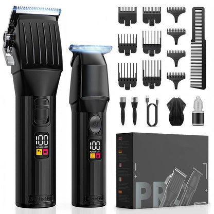 Kabelloser Haarschneider für Männer, Barttrimmer-Set mit LED-Display, Elektrischer Bart-Haarschneider, Wiederaufladbarer Rasierer, Geschenk für Männer, Frauen, Kinder (Schwarz)