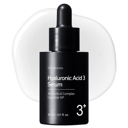 TOSOWOONG Hyaluronsäure 3% Serum, 30.030 ppm Natriumhyaluronat, Feuchtigkeitsbooster für feine Linien & Falten, polstert & repariert trockene Haut, Koreanische Hautpflege, 30 ml