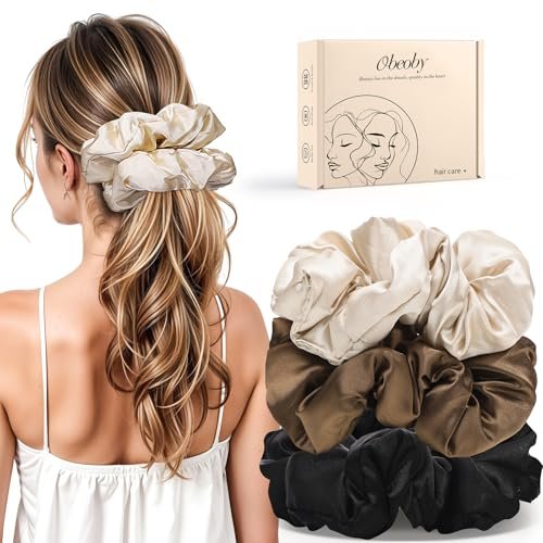3 Stück Große Satin Haargummis für Dickes Lockiges Haar, 15 cm Kissen-Satin Scrunchies für Schlaf, Self-Care Geschenke
