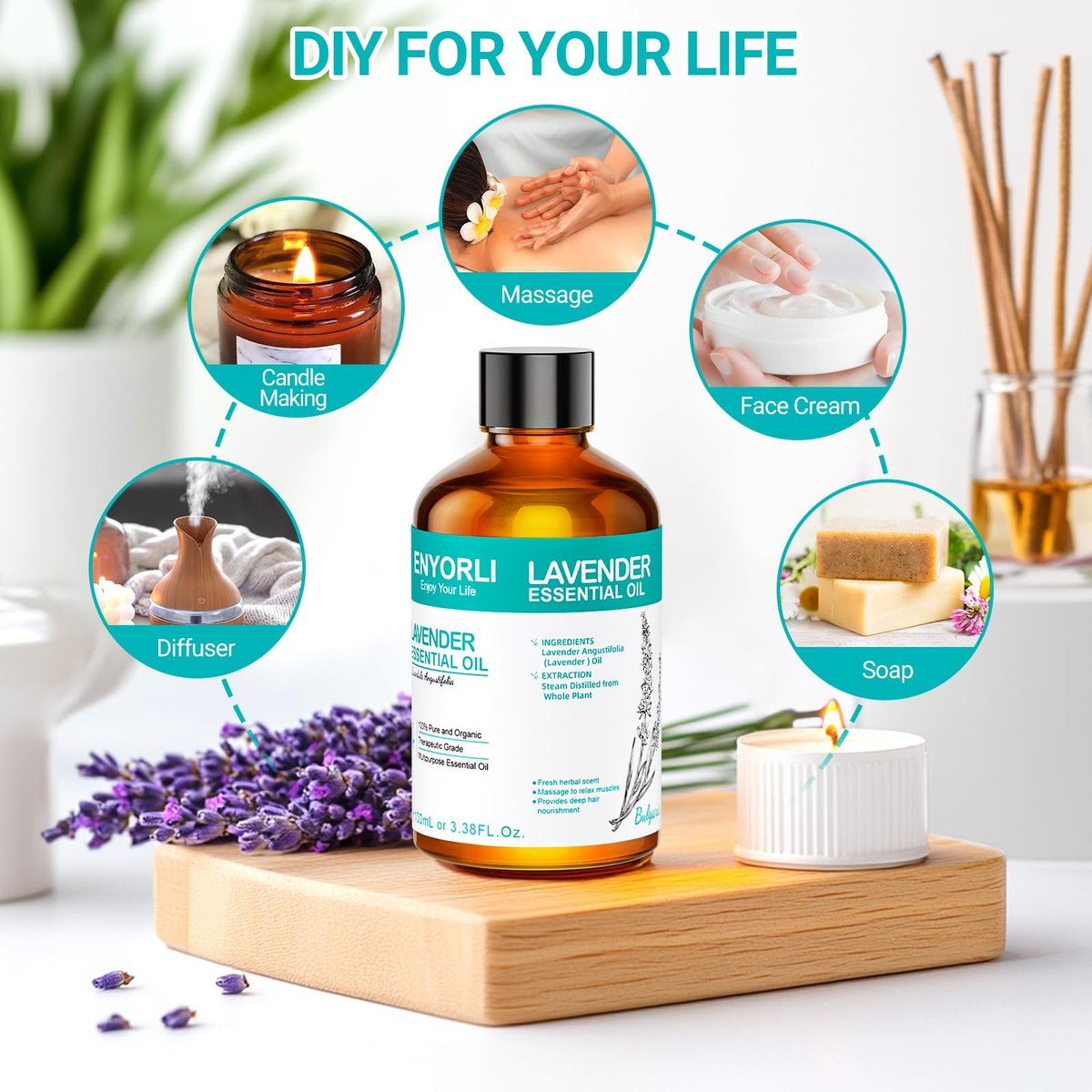 ENYORLI Lavendelöl 100 ml – Reines ätherisches Lavendelöl für Diffuser, Bad & DIY, vielseitig einsetzbar für Männer & Frauen