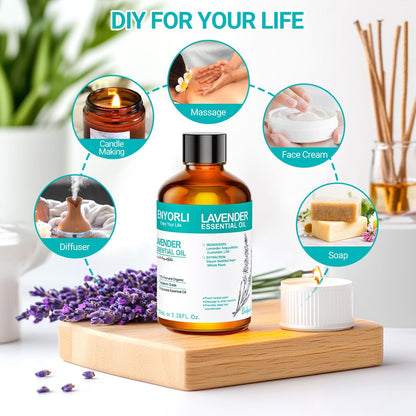 ENYORLI Lavendelöl 100 ml – Reines ätherisches Lavendelöl für Diffuser, Bad & DIY, vielseitig einsetzbar für Männer & Frauen