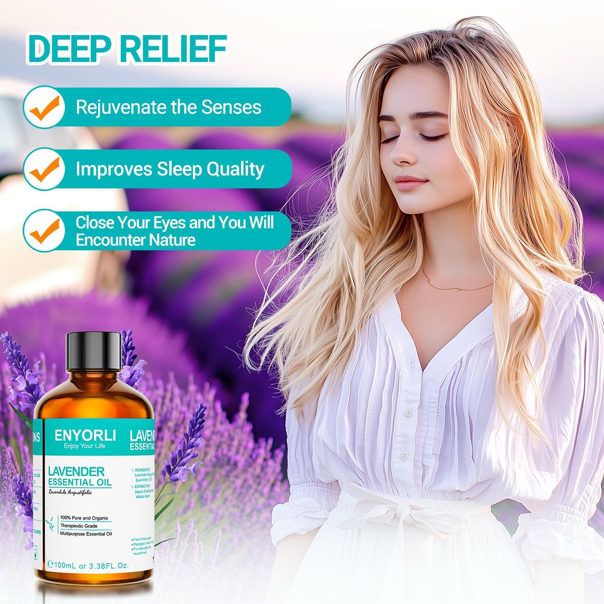 ENYORLI Lavendelöl 100 ml – Reines ätherisches Lavendelöl für Diffuser, Bad & DIY, vielseitig einsetzbar für Männer & Frauen