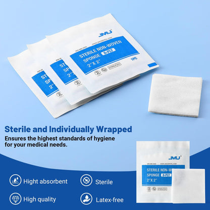 JMU 100er-Pack sterile Mullkompressen 2x2, 8-lagig, hoch saugfähig, Vliesstoff, für Erste Hilfe und medizinische Anwendungen