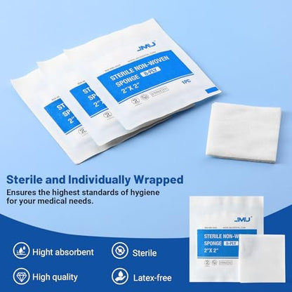 JMU 100er-Pack sterile Mullkompressen 2x2, 8-lagig, hoch saugfähig, Vliesstoff, für Erste Hilfe und medizinische Anwendungen