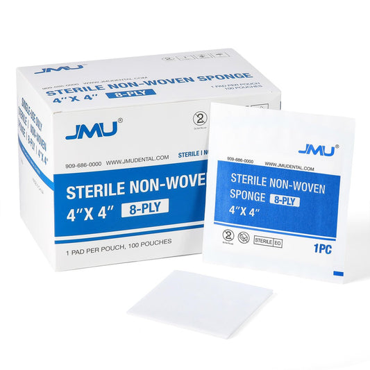 JMU 100 Stück sterile Mullkompressen 4x4 cm, 8-lagig, einzeln verpackt, Vliestupfer für die Wundversorgung