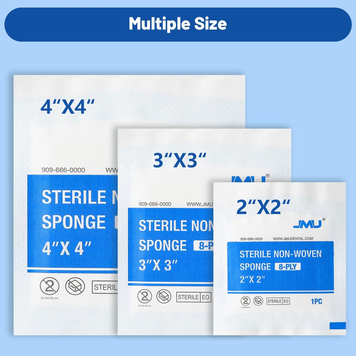 JMU 100 Stück sterile Mullkompressen 4x4 cm, 8-lagig, einzeln verpackt, Vliestupfer für die Wundversorgung