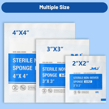 JMU 100 Stück sterile Mullkompressen 4x4 cm, 8-lagig, einzeln verpackt, Vliestupfer für die Wundversorgung