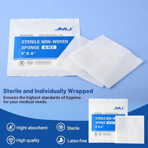JMU 100 Stück sterile Mullkompressen 4x4 cm, 8-lagig, einzeln verpackt, Vliestupfer für die Wundversorgung