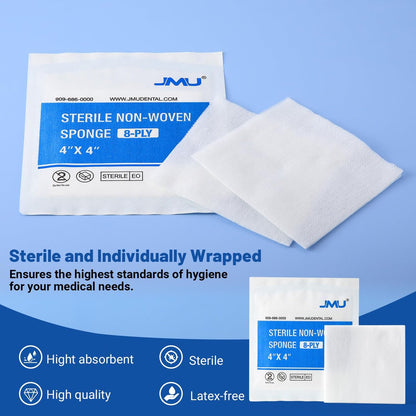 JMU 100 Stück sterile Mullkompressen 4x4 cm, 8-lagig, einzeln verpackt, Vliestupfer für die Wundversorgung
