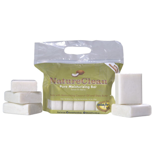 Amish Farms NatureClean Duftfreie Seife 5 oz Riegel (5er-Pack) mit Bentonit-Ton, Kokosöl und Sheabutter, für Frauen, Männer, Feuchtigkeitsspendend für empfindliche Haut, Körper, Gesicht, Hände, Hergestellt in den USA