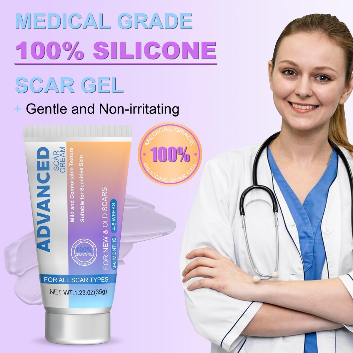 Silikon-Narbencreme Narbengel - Fortschrittliche Narbenbehandlung für Keloid-Bump-Entfernung bei chirurgischen Narben, Kaiserschnitt, Verletzungen, Dehnungsstreifen, Akne, Verbrennungen, Keloiden, alten & neuen Narben, 35 g