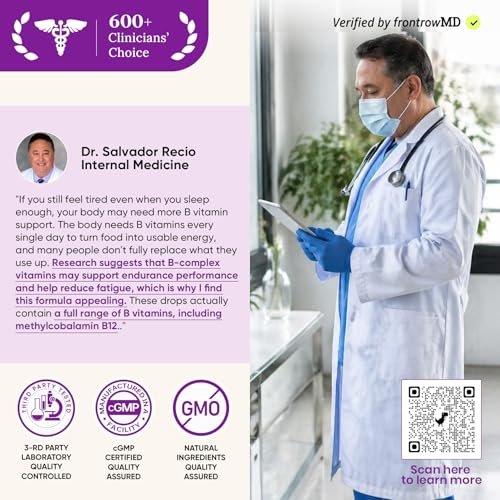 Venture Pal Vitamin B Komplex flüssige Tropfen – B12 Methylcobalamin, B9 Folsäure, B1, B2, B3, B5, B6, B16, Vitamin C, Cholin, Inosit – Immunsystem & Energie-Stoffwechsel, Gehirn & Herz Unterstützung