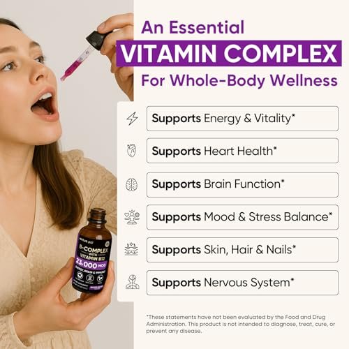Venture Pal Vitamin B Komplex flüssige Tropfen – B12 Methylcobalamin, B9 Folsäure, B1, B2, B3, B5, B6, B16, Vitamin C, Cholin, Inosit – Immunsystem & Energie-Stoffwechsel, Gehirn & Herz Unterstützung