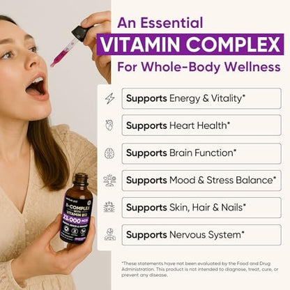 Venture Pal Vitamin B Komplex flüssige Tropfen – B12 Methylcobalamin, B9 Folsäure, B1, B2, B3, B5, B6, B16, Vitamin C, Cholin, Inosit – Immunsystem & Energie-Stoffwechsel, Gehirn & Herz Unterstützung