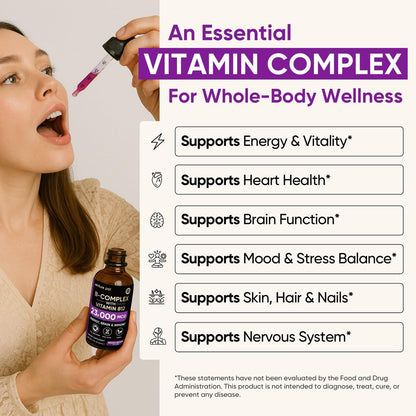 Venture Pal Vitamin B Komplex flüssige Tropfen – B12 Methylcobalamin, B9 Folsäure, B1, B2, B3, B5, B6, B16, Vitamin C, Cholin, Inosit – Immunsystem & Energie-Stoffwechsel, Gehirn & Herz Unterstützung