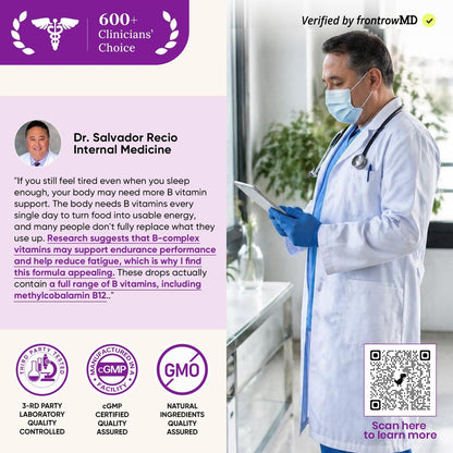 Venture Pal Vitamin B Komplex flüssige Tropfen – B12 Methylcobalamin, B9 Folsäure, B1, B2, B3, B5, B6, B16, Vitamin C, Cholin, Inosit – Immunsystem & Energie-Stoffwechsel, Gehirn & Herz Unterstützung