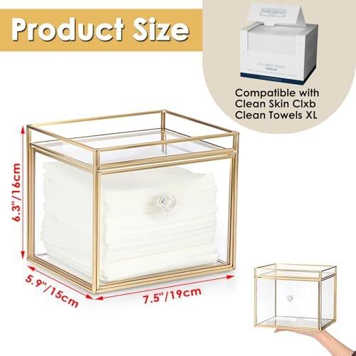 Sumnacon Aufbewahrungsbox für Einweg-Gesichtstücher aus Glas mit Schublade – Transparent mit Goldrand, 7,48 x 6,30 x 5,91 Zoll