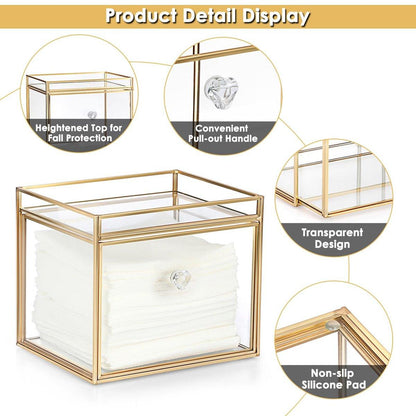 Sumnacon Aufbewahrungsbox für Einweg-Gesichtstücher aus Glas mit Schublade – Transparent mit Goldrand, 7,48 x 6,30 x 5,91 Zoll
