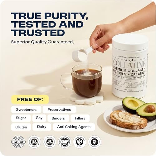 Vezzyl Collatine – Premium Kollagenpeptide mit Kreatin, Vitamin C, Hyaluronsäure und Magnesium für Haut, Haare, Nägel, Knochen & Gelenke, Muskeln, Immunsystem und kognitive Unterstützung (250 g / 8,8 oz)