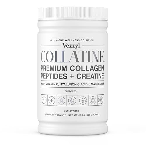 Vezzyl Collatine – Premium Kollagenpeptide mit Kreatin, Vitamin C, Hyaluronsäure und Magnesium für Haut, Haare, Nägel, Knochen & Gelenke, Muskeln, Immunsystem und kognitive Unterstützung (250 g / 8,8 oz)